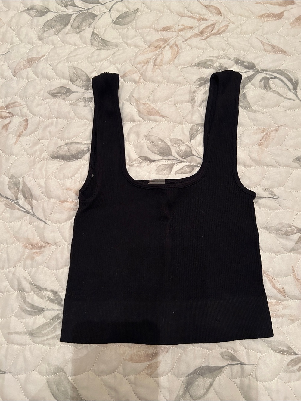 Women’s Black Ribbed Square-Neck Tank Top